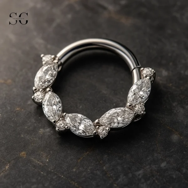 Sensagem SGYS3232 G23 Titanium Hinged Clicker Ring with 5A Marquise Zircons