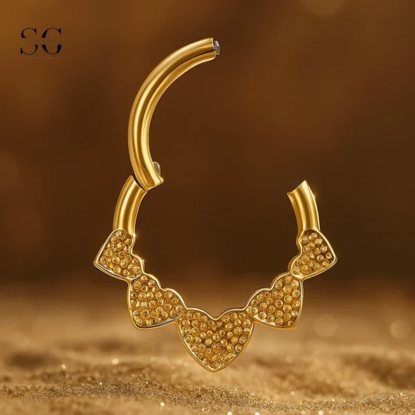 Sensagem SGYS3233 G23 Titanium Hinged Clicker Ring with Beaded V-Shape Design