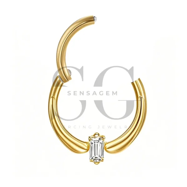 Sensagem SGYS3234 G23 Titanium Hinged Clicker Ring with 5A Baguette Zircon