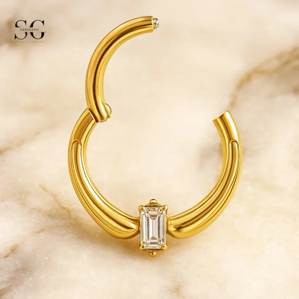 Sensagem SGYS3234 G23 Titanium Hinged Clicker Ring with 5A Baguette Zircon