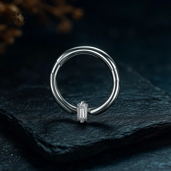 Sensagem SGYS3234 G23 Titanium Hinged Clicker Ring with 5A Baguette Zircon
