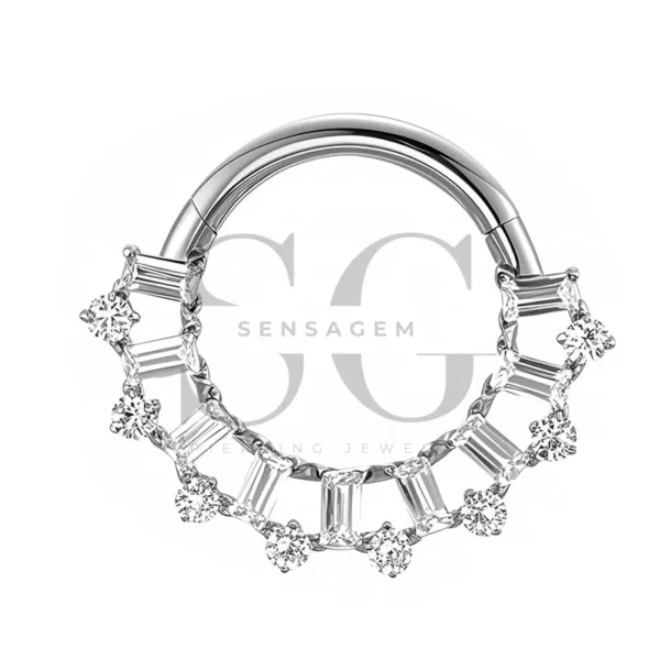 Sensagem SGYS3236 G23 Titanium Hinged Clicker Ring with 5A Zircon Cluster