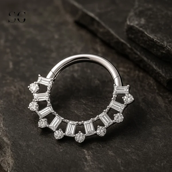 Sensagem SGYS3236 G23 Titanium Hinged Clicker Ring with 5A Zircon Cluster