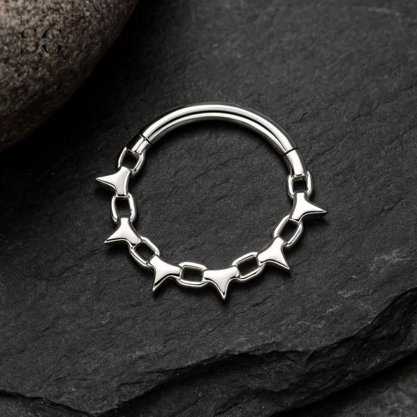 Sensagem SGYS3237 G23 Titanium Hinged Clicker Ring with Spiked Design