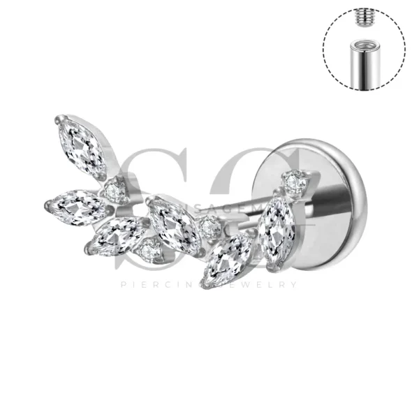 Sensagem SGYS4305 G23 Titanium Internally Threaded Labret with 5A Zircon Leaf Cluster - Image 2