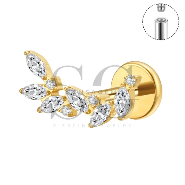 Sensagem SGYS4305 G23 Titanium Internally Threaded Labret with 5A Zircon Leaf Cluster - Image 3