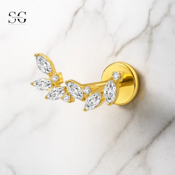 Sensagem SGYS4305 G23 Titanium Internally Threaded Labret with 5A Zircon Leaf Cluster - Image 4