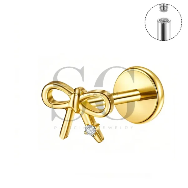 Sensagem SGYS4307 G23 Titanium Internally Threaded Labret with 5A Zircon Bow Design - Image 3
