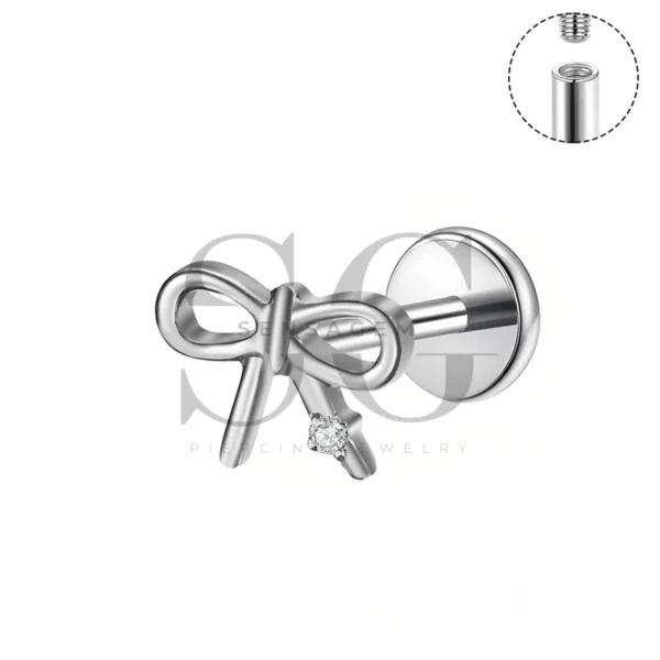 Sensagem SGYS4307 G23 Titanium Internally Threaded Labret with 5A Zircon Bow Design - Image 4