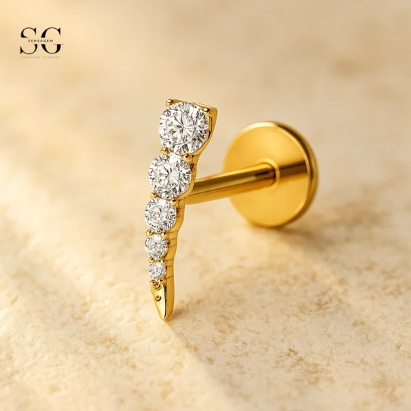 Sensagem SGYS4311 G23 Titanium Internally Threaded Labret with 5A Zircon Lightning Bolt Design - Image 2