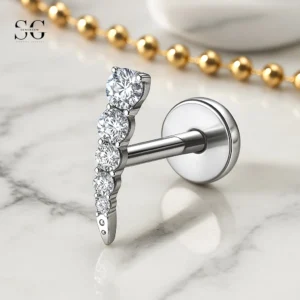Sensagem SGYS4311 G23 Titanium Labret fileté en interne avec conception de boulon d'éclair en zircon 5A