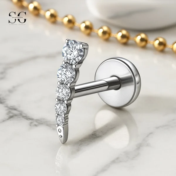 Sensagem SGYS4311 G23 Titanium Internally Threaded Labret with 5A Zircon Lightning Bolt Design