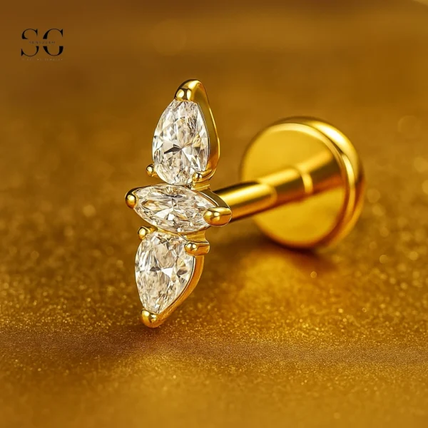Sensagem SGYS4313 G23 Titanium Internally Threaded Marquise Fan Labret with 5A Zircon - Image 2