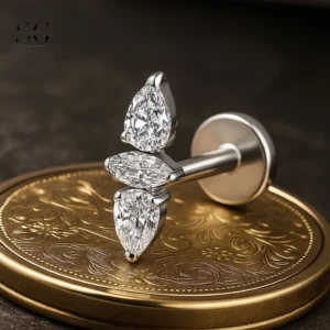 Sensagem SGYS4313 G23 Titanium Fan marquise fileté en interne Labret avec 5A Zircon
