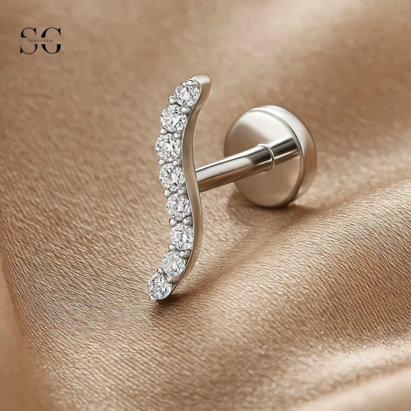 Sensagem SGYS4315 G23 Titanium Internally Threaded Pave Crescent Labret with 5A Zircon - Image 2