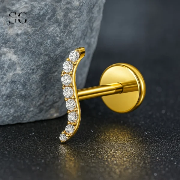 Sensagem SGYS4315 G23 Titanium Internally Threaded Pave Crescent Labret with 5A Zircon
