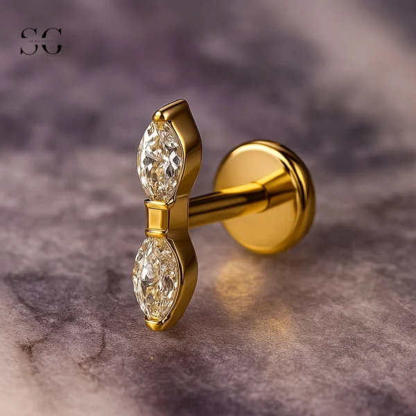 Sensagem SGYS4317 G23 Titanium Internally Threaded Marquise Duo Labret with 5A Zircon - Image 2