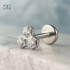 Sensagem SGYS4318 G23 Titanium Titane Trio Hexagon Trio Labret avec 5A Zircon