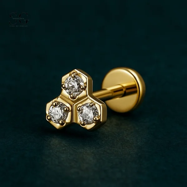 Sensagem SGYS4318 G23 Titanium Internally Threaded Hexagon Trio Labret with 5A Zircon - Image 2