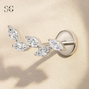 Sensagem SGYS4323 G23 Titanium Labret fileté en interne avec 5A Zircon Marquise Leaf