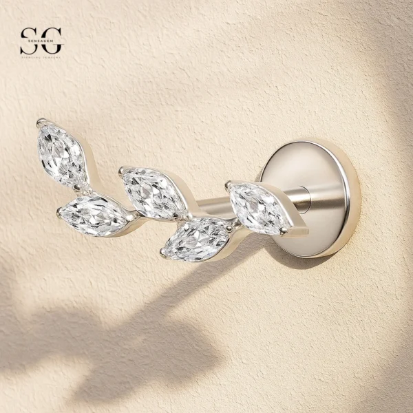 Sensagem SGYS4323 G23 Titanium Internally Threaded Labret with 5A Zircon Marquise Leaf