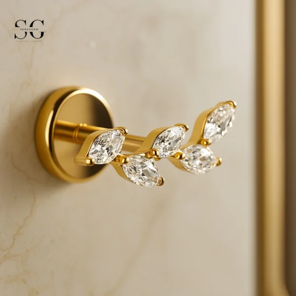 Sensagem SGYS4323 G23 Titanium Internally Threaded Labret with 5A Zircon Marquise Leaf - Image 2