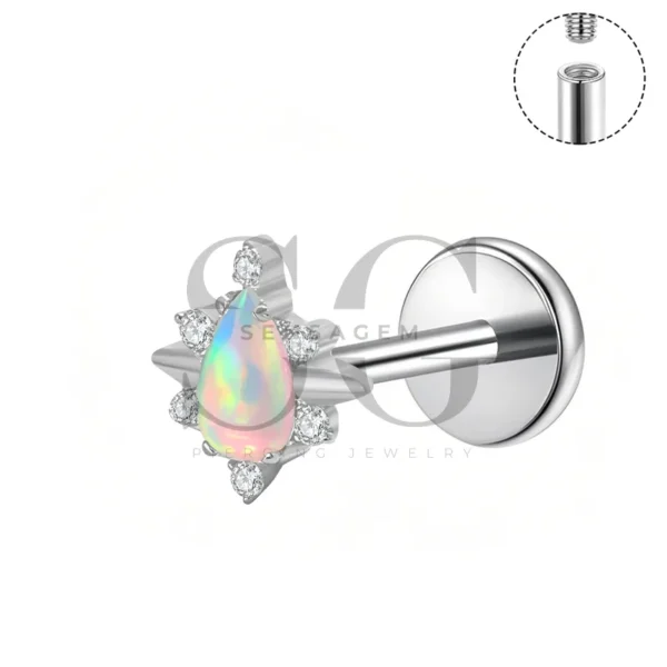 Sensagem SGYS4324 G23 Titanium Internally Threaded Labret with OPal17 Opal Starburst - Image 3