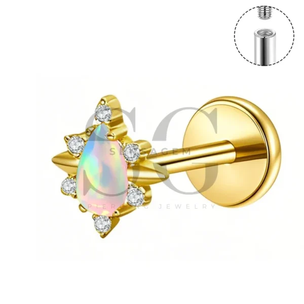 Sensagem SGYS4324 G23 Titanium Internally Threaded Labret with OPal17 Opal Starburst - Image 4
