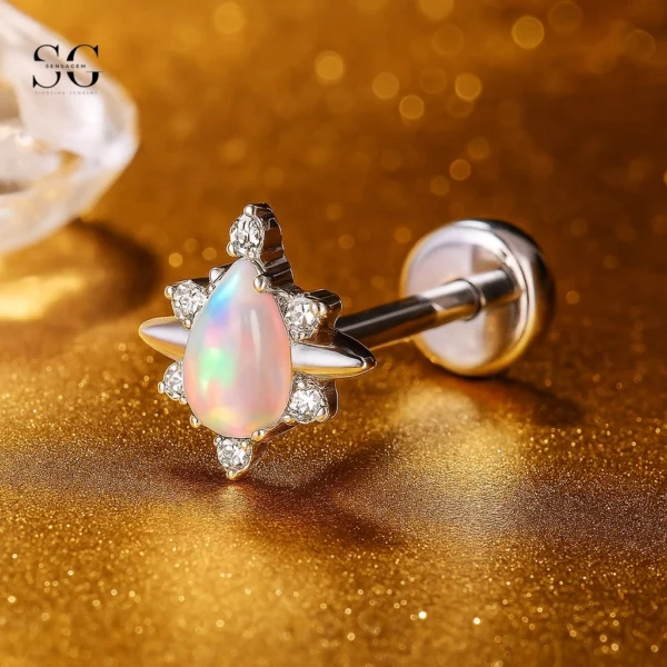 Sensagem SGYS4324 G23 Titanium Internally Threaded Labret with OPal17 Opal Starburst - Image 2