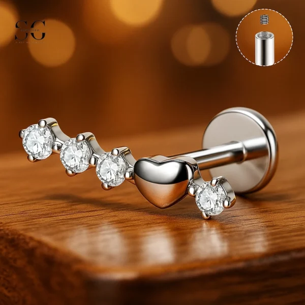 Sensagem SGYS4325 G23 Titanium Internally Threaded Labret with 5A Zircon Wave Line