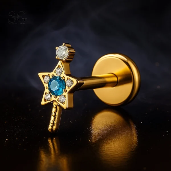 Sensagem SGYS4326 G23 Titanium Internally Threaded Labret with 5A Zircon Star Dangle - Image 2