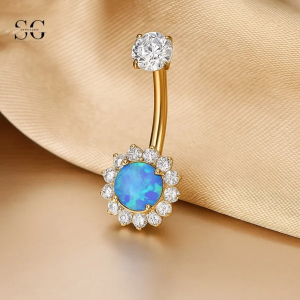 Sensagem SGYS6051 G23 Titanium Internally Threaded Belly Ring with 5A Zircon & Opal - Image 2