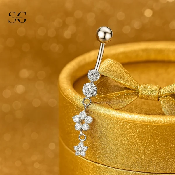 Sensagem SGYS6053 G23 Titanium Internally Threaded Belly Ring Piercing with 5A Zircon Dangle - Image 2