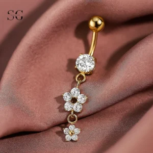 Sensagem SGYS6053 G23 Titanium Internally Threaded Belly Ring Piercing with 5A Zircon Dangle