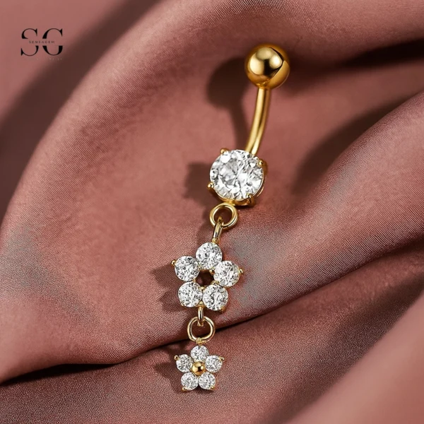 Sensagem SGYS6053 G23 Titanium Internally Threaded Belly Ring Piercing with 5A Zircon Dangle