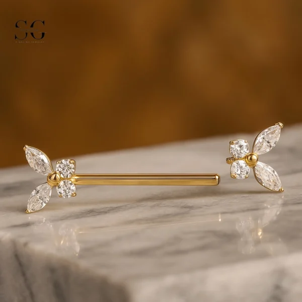 Sensagem SGYS9050 G23 Titanium Internal Nipple Ring with 5A Zircon for Titanium Belly Piercing