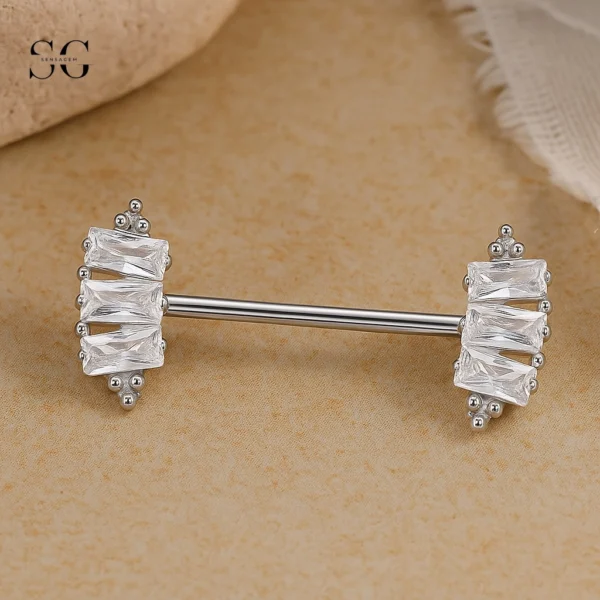 Sensagem SGYS9051 G23 Titanium Internal Nipple Ring with 5A Zircon for Titanium Belly Ring
