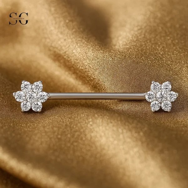 Sensagem SGYS9052 G23 Titanium Internal Nipple Ring with 5A Zircon Floral Design