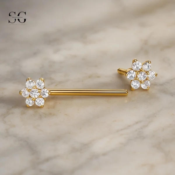 Sensagem SGYS9052 G23 Titanium Internal Nipple Ring with 5A Zircon Floral Design - Image 2