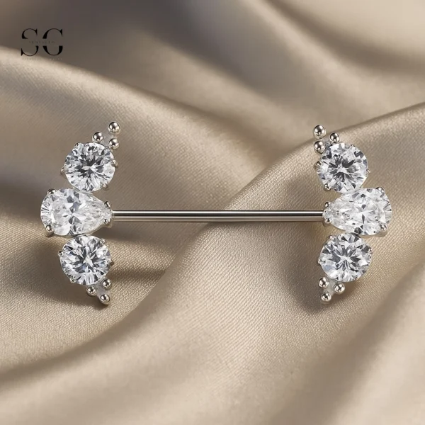 Sensagem SGYS9053 G23 Titanium Internal Nipple Piercing with 5A Zircon Cluster