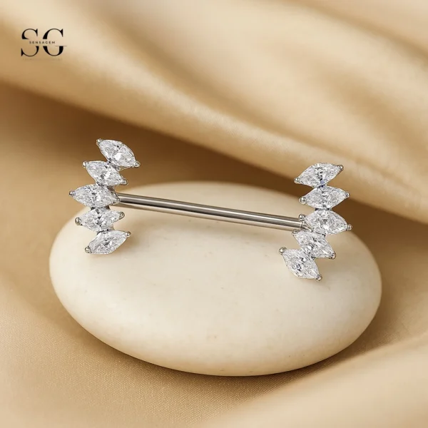 Sensagem SGYS9054 G23 Titanium Internal Jewelry Nipple Piercing with 5A Zircon Marquise Cluster