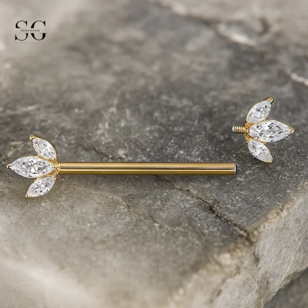 Sensagem SGYS9055 G23 Titanium Internal Nipple Piercing Jewellery with 5A Zircon Marquise Cluster - Image 2