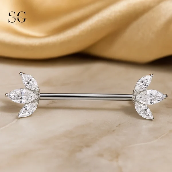 Sensagem SGYS9055 G23 Titanium Internal Nipple Piercing Jewellery with 5A Zircon Marquise Cluster