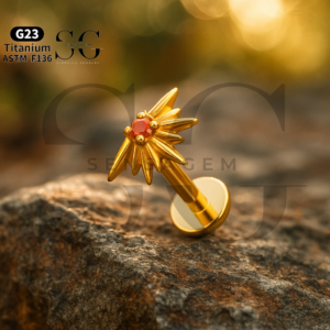 Sensagem SG4372 G23 Titanium Internally Threaded Sunburst Labret with Gemstone Center