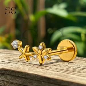 Sensagem SGYS1219 G23 Titanium Internally Threaded Gem Flower Cluster Labret