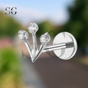Sensagem SGYS1220 G23 Titanium Internally Threaded Triple-Gem V-Shape Labret
