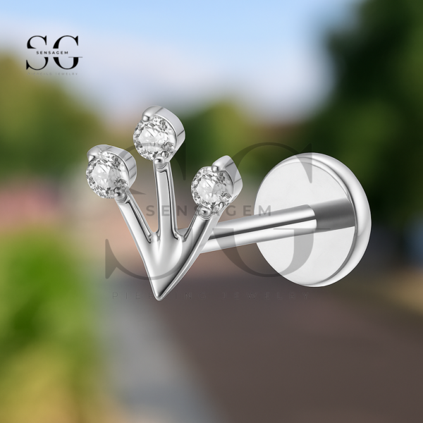 Sensagem SGYS1220 G23 Titanium Internally Threaded Triple-Gem V-Shape Labret