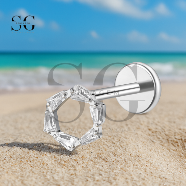 Sensagem SGYS1221 G23 Titanium Internally Threaded Baguette-Gem Hexagon Labret