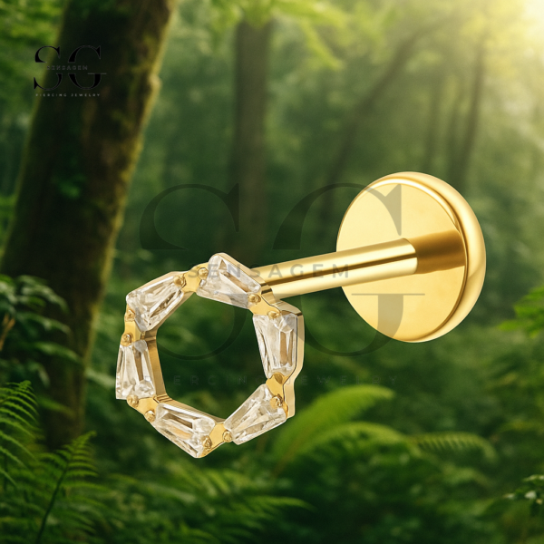 Sensagem SGYS1221 G23 Titanium Internally Threaded Baguette-Gem Hexagon Labret - Image 2