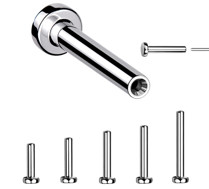Threadless titanium piercing system flat lay